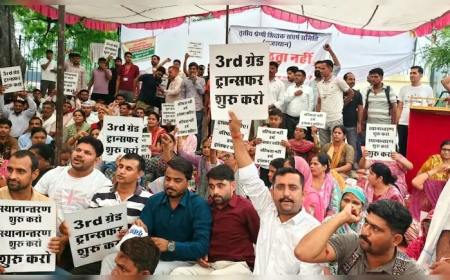 Rajasthan Teachers Continue Jaipur Protest Over Transfers, Demand Immediate Government Action